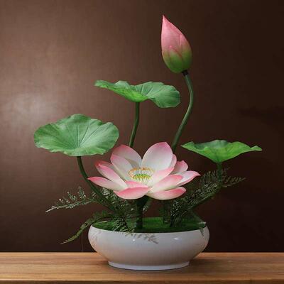 佛前供花仿真莲花盆栽中式客厅玄关桌面荷花摆件高档家居假花装饰