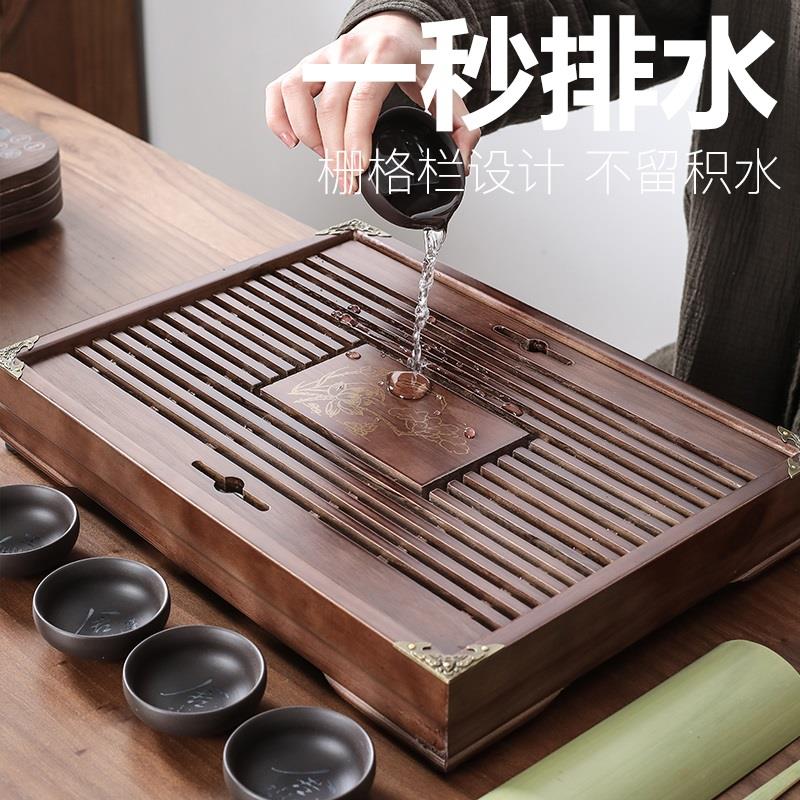 宗棠家用功夫茶具配件储水排水实木茶盘小号竹茶海茶台大号茶托盘