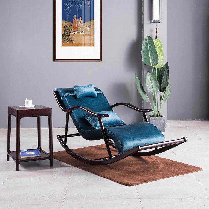 仙作红木家俱赞比亚血檀摇椅新中式懒人躺椅阳台全实木老人摇椅