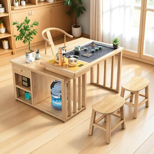 实木旋转茶桌家用阳台原木移动小茶台烧水壶一体桌新款茶几茶桌椅