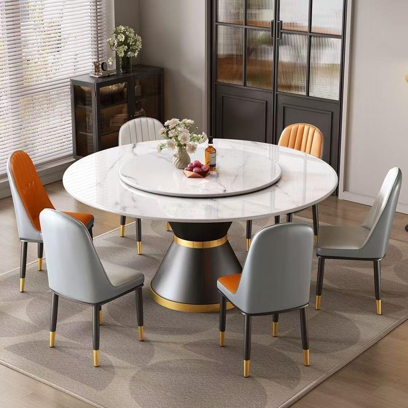 岩板餐桌简约圆形家用小户型大理石圆桌轻奢现代高端带电磁炉饭桌