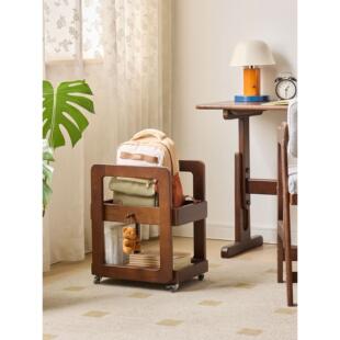 全实木儿童书包置物架桌旁桌下可移动书架小推车放书包双层整理架