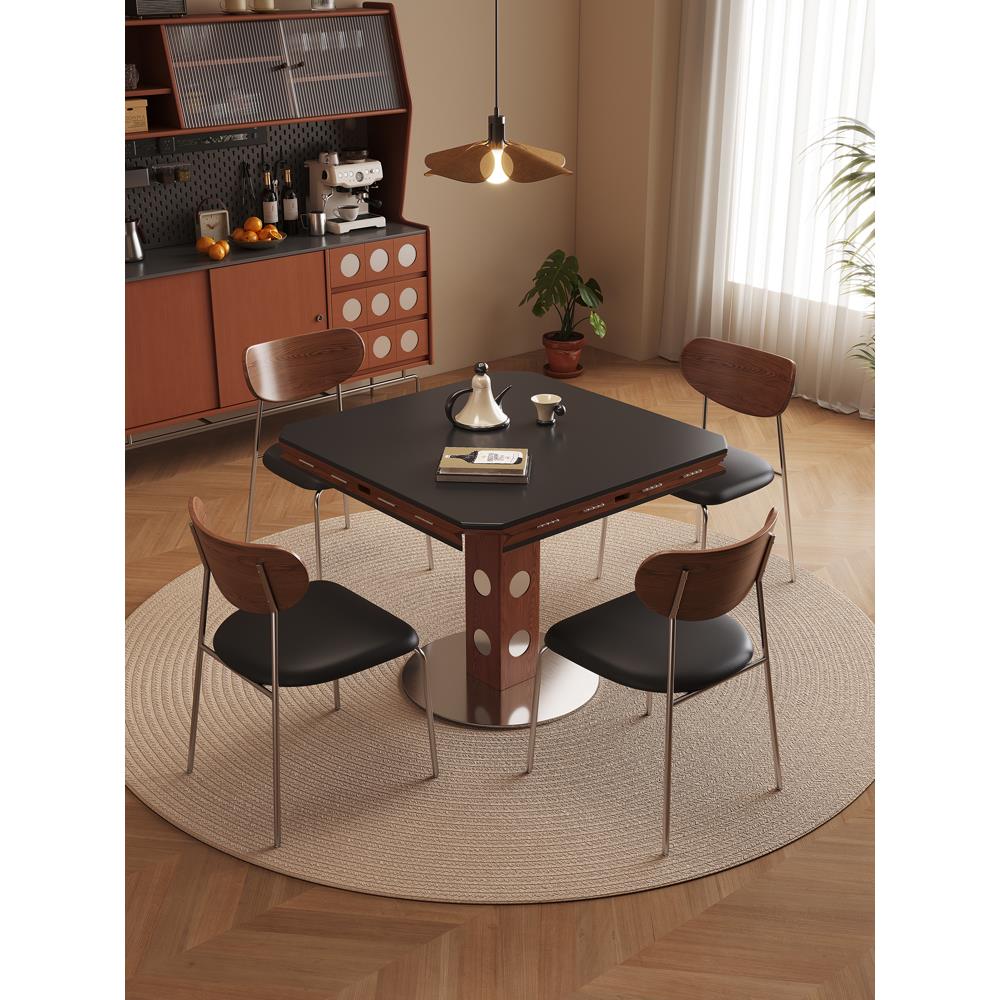 中古风岩板餐桌椅覆古简约小户型可伸缩四折叠圆形方形家用饭桌子