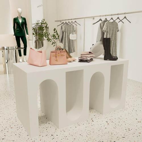 陈列架高低台S形曲线鲜花店异型烤漆桌子服装店异形中岛柜流水台