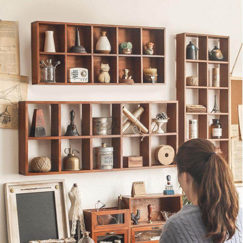 墙上置物架墙壁挂墙收纳盒免打孔实木格子墙面装饰柜挂架桌面复古,住宅家具,搁板/置物架/家用陈列架,淘宝优惠券,粉丝福利购,淘宝优惠卷