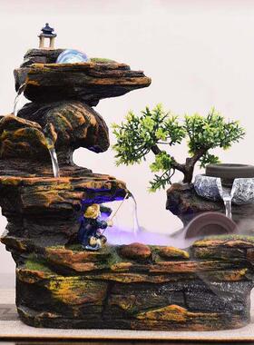 假山流水喷泉摆件客厅玄关山水桌面循环水景小桥上水石风水轮造景