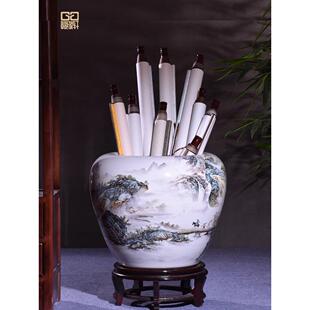 景德镇陶瓷书画 画缸卷轴缸落地箭筒中式书房客厅字画 画收纳桶大