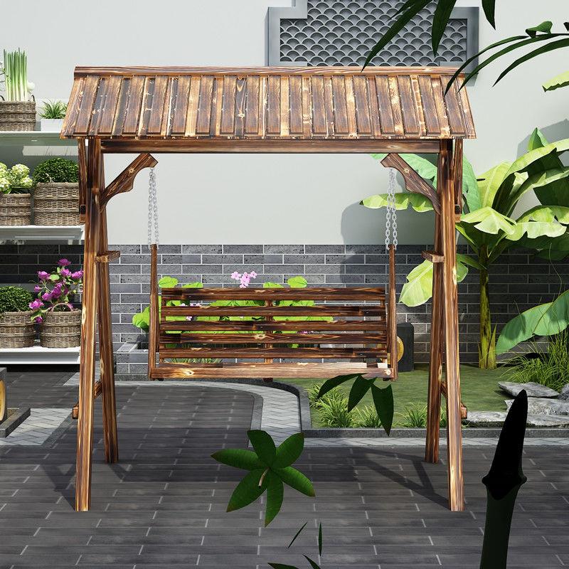 儿童吊篮藤椅阳台秋千休闲家用防腐实木秋千公园户外庭院双人摇椅