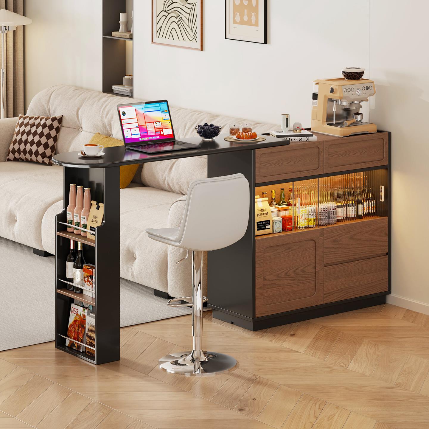 小户型靠墙伸缩实木吧台桌阳台家用休闲 桌法式覆古客厅沙发隔断