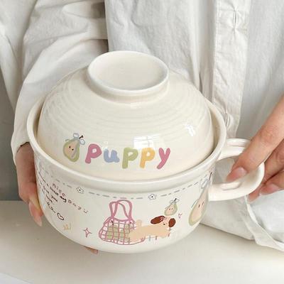 泡面 面碗带盖子学生宿舍家用日式可爱北欧卡通大容量陶瓷汤碗装