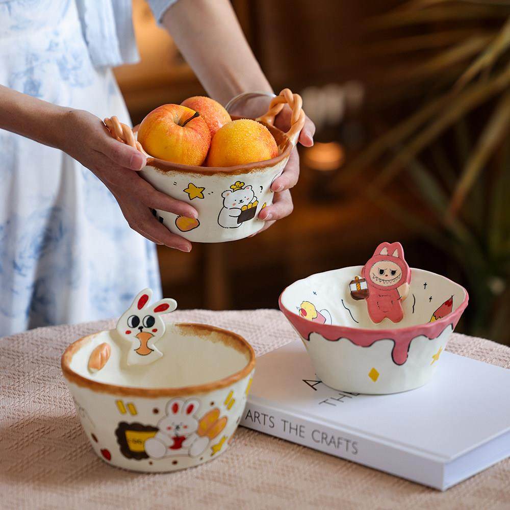 陶瓷泡面碗景德镇手工手绘釉下彩可爱兔子拉布饭碗大容量汤碗点心,餐饮具,碗,淘宝优惠券,粉丝福利购,淘宝优惠卷