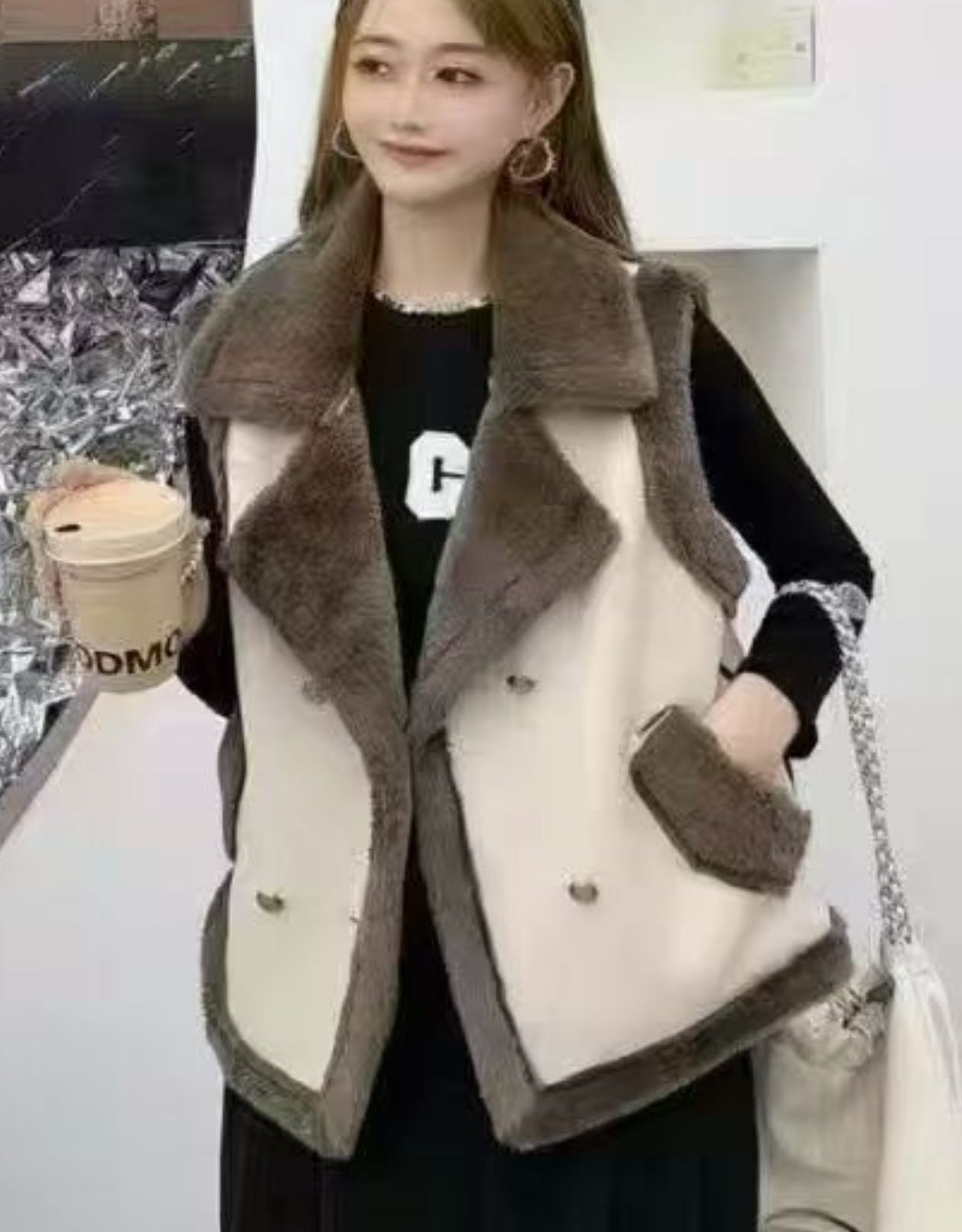 【书婷专享】 高级感羊羔毛呢马甲外套加厚皮毛一体马夹1118