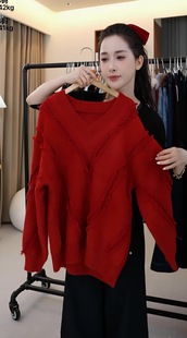 【小四专享】v领流苏毛衣女套头水貂绒针织衫加厚上衣1225