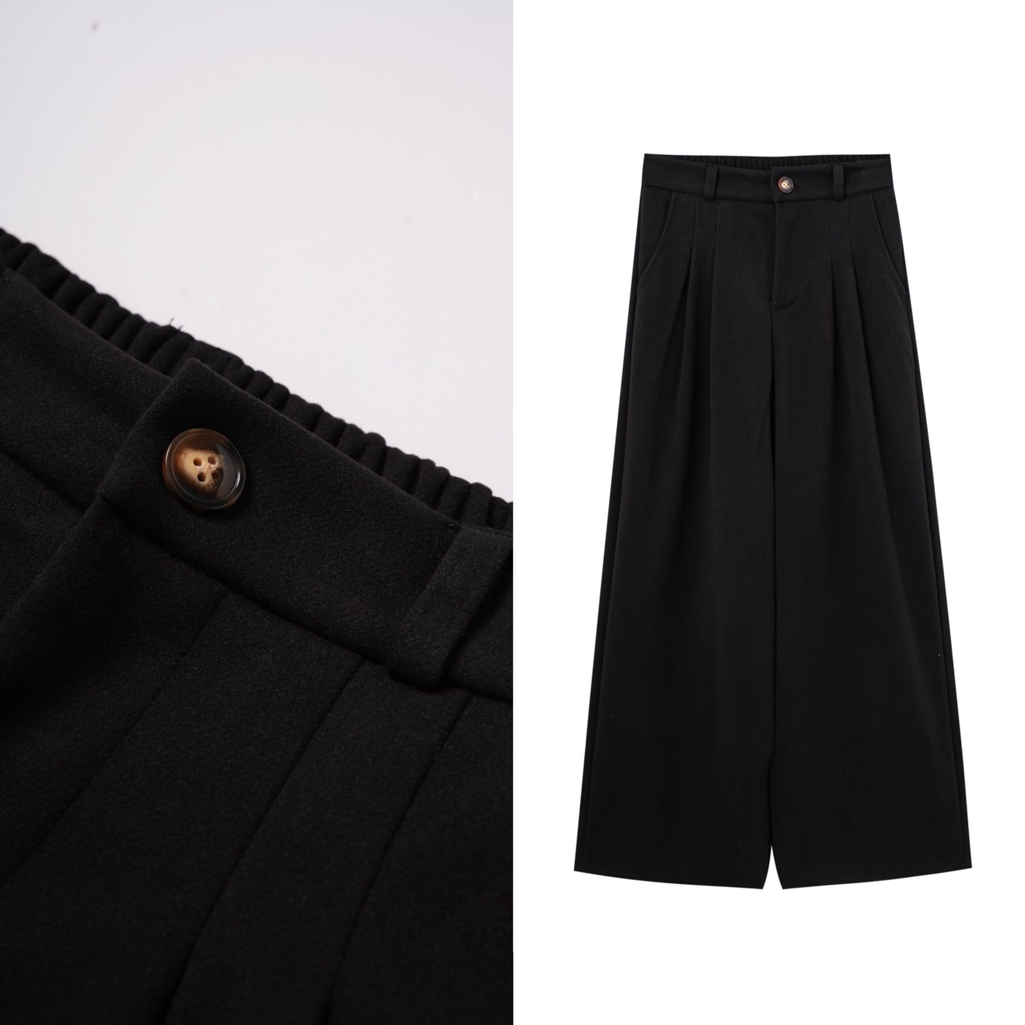 【小乐专享】毛呢阔腿直筒裤高腰休闲宽松长裤子 1406