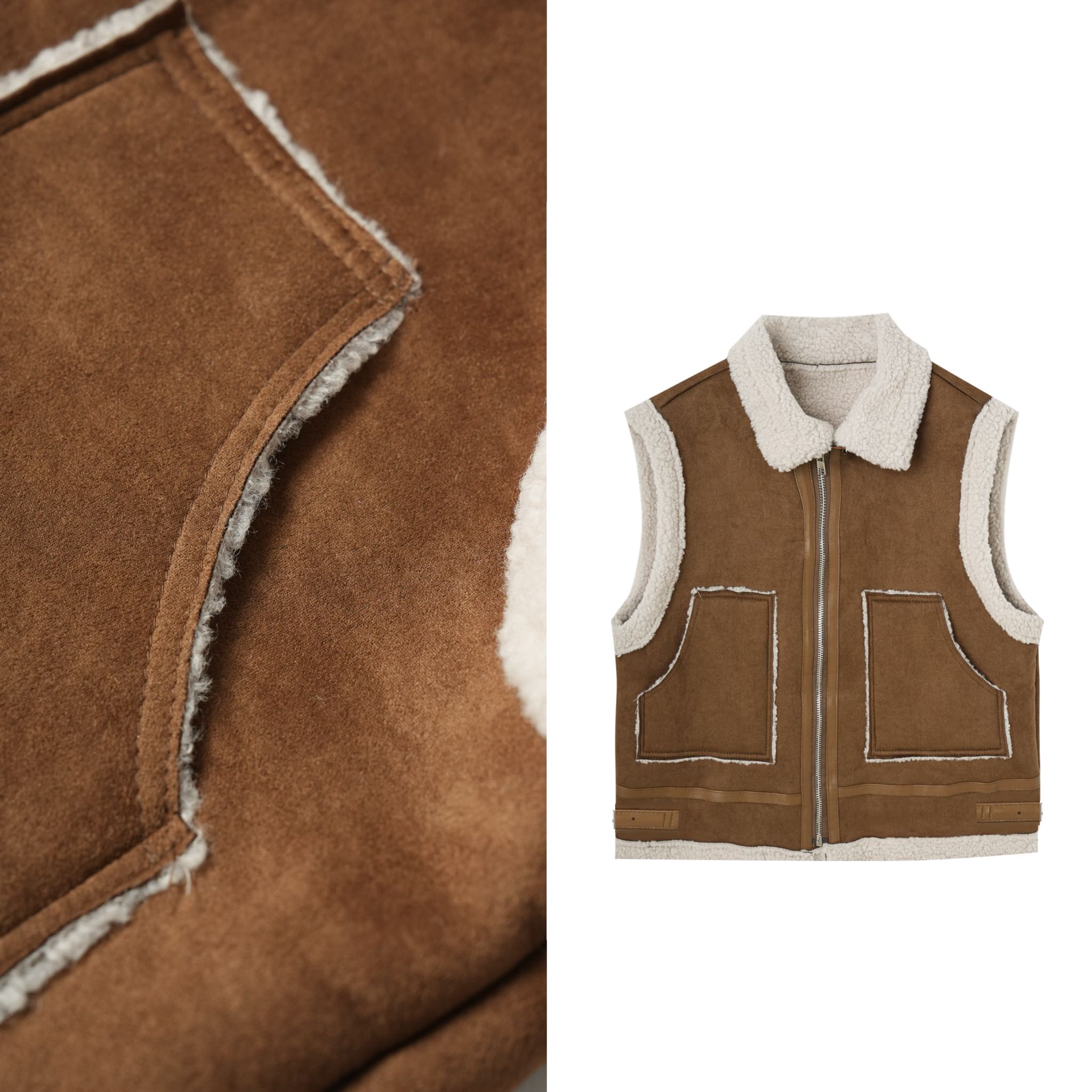 【小四专享】仿羊羔毛加厚机车服马甲外套立领叠穿保暖马夹