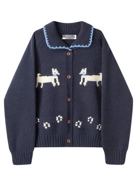 小四专享 AndM高端 费尔岛小狗提花加厚翻领针织开衫上衣1217