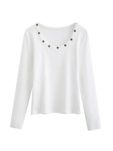T恤小众减龄修身 设计感铆钉圆领长袖 显瘦百搭上衣 小四专享