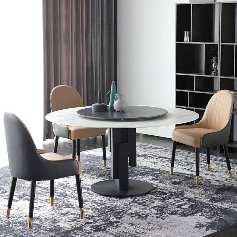 意式岩板圆形餐桌椅组合现代简约小户型带转盘圆餐桌家用轻奢饭桌