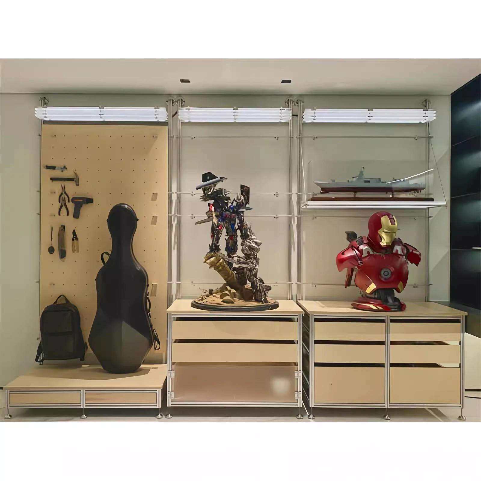 中古洞洞板置物架带灯铝型材书柜展示架收纳抽屉储物架子家用客厅