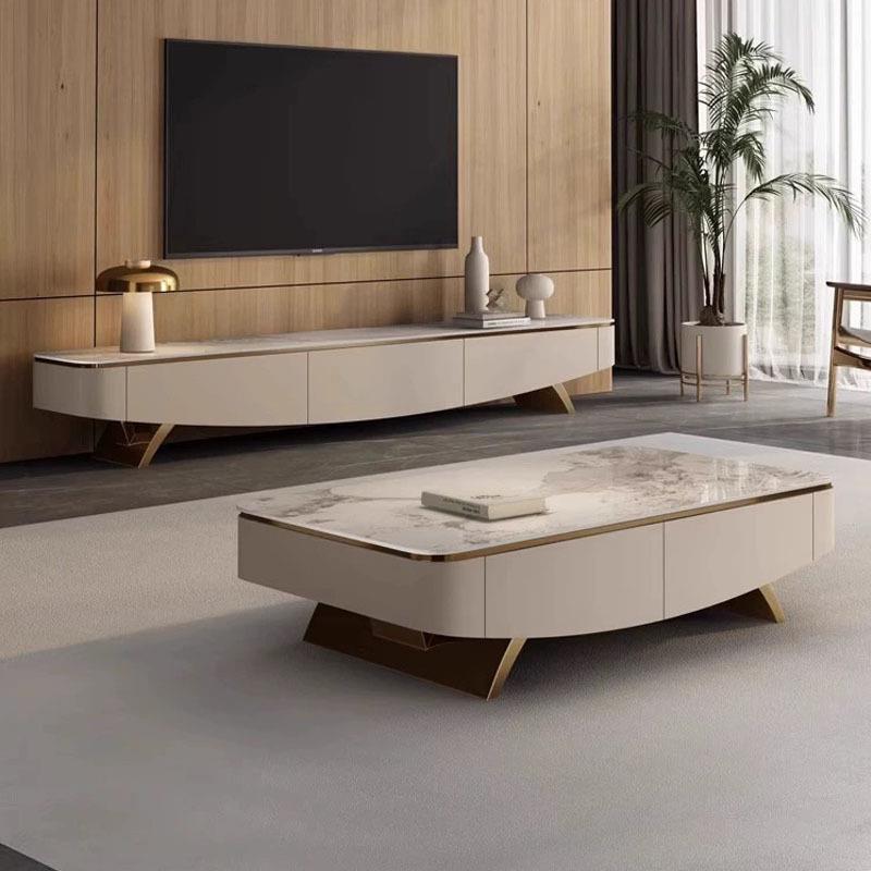 轻奢茶几客厅高级感组合简约现代家用小户型岩板茶几电视柜小茶几