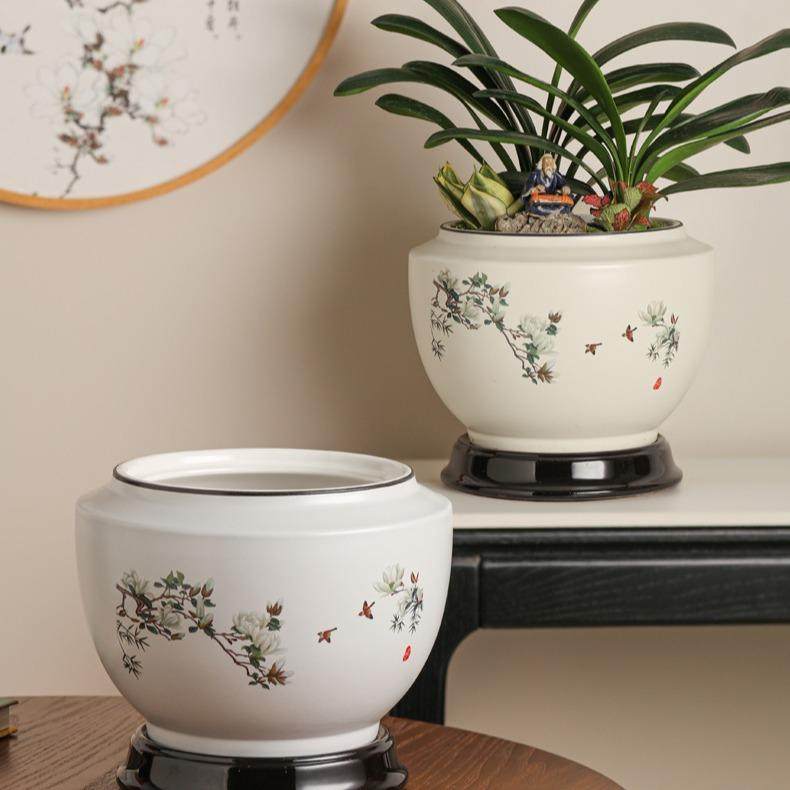 创意花盆陶瓷高级感带底托大号陶瓷盆阳台兰花专用盆水培花盆,清洗/食品/商业设备,风口/风叶/风机配件,淘宝优惠券,粉丝福利购,淘宝优惠卷