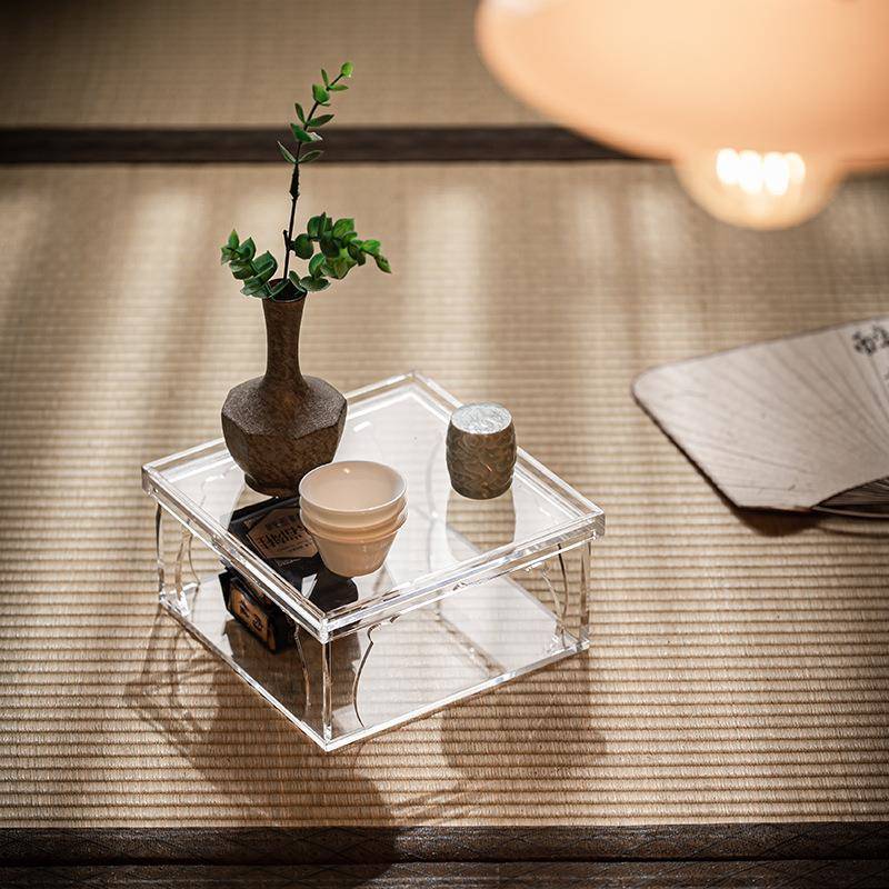 中式家用茶道轻奢高档杯具展示盒子复古亚克力杯子收纳防尘置物架