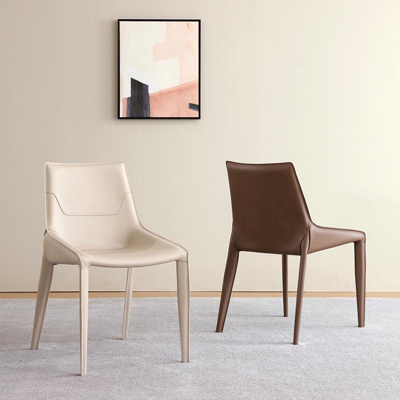 马鞍皮餐椅家用现代简约北欧轻奢餐椅意式极简设计师椅子书桌椅