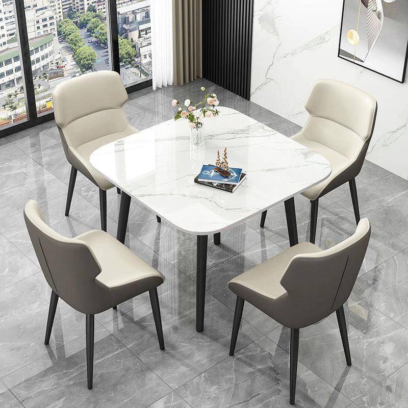 意式洽谈岩板正方形组合圆形餐桌家用接待小户型餐桌椅现代简约