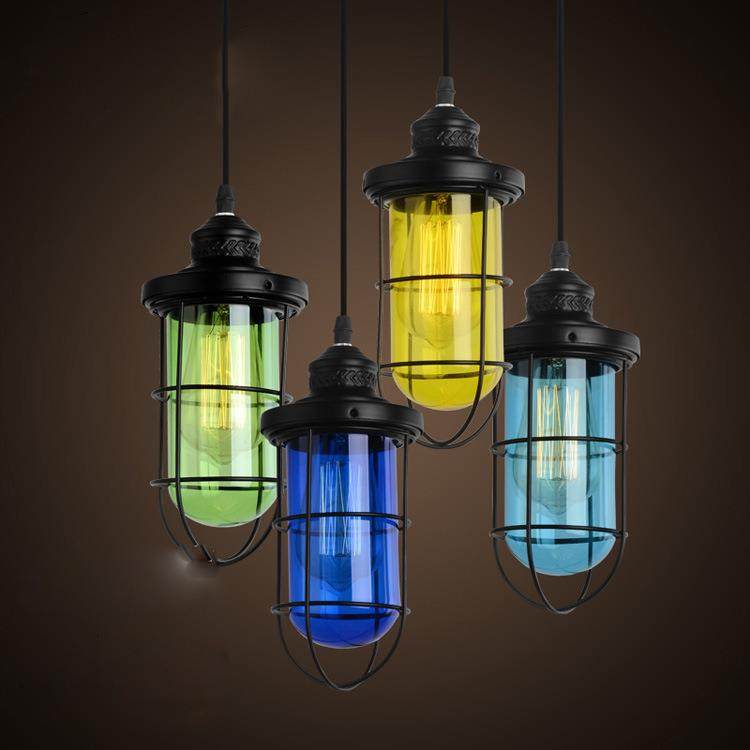 直销新款美式乡村复古铁艺彩色玻璃吊灯餐厅酒吧咖啡厅工业风吧台
