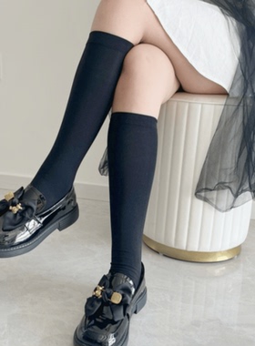 春夏儿童天鹅绒黑白色小腿袜中筒袜子男女过膝薄款长筒jk制服半筒