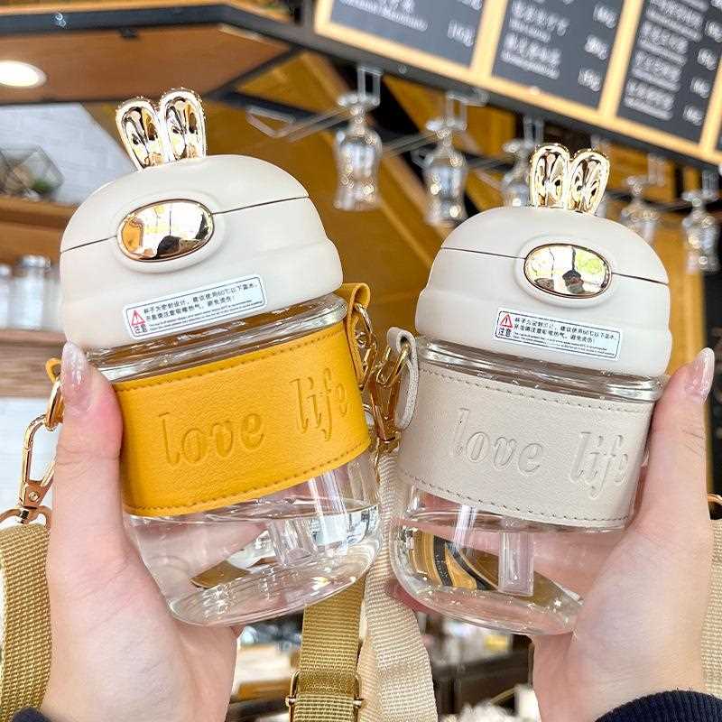 直销新款可爱玻璃水杯吸管杯子女夏高颜值高级感随手杯产妇孕妇专