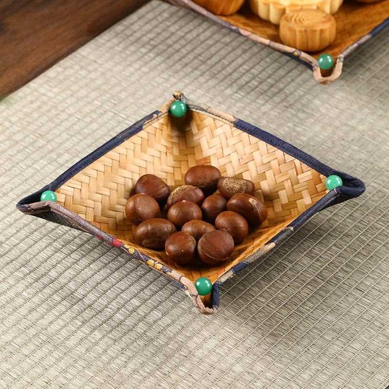 直销新款中式手工竹编水果盘家用客厅茶几水果篮零食盘干果盘桌面