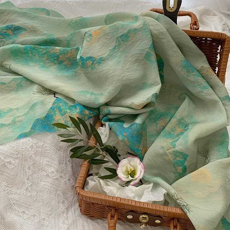 直销新款新中式印花布料苎麻面料植物染旗袍连衣裙衬衫服装面料汉