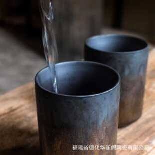 粗陶复古鎏金日式 直销新款 餐厅客人专用水杯茶餐厅主人杯大单杯咖