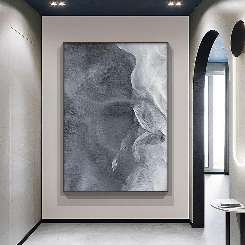 直销新款轻奢抽象线条蓝色装饰画新中式简约客厅背景墙落地画走廊