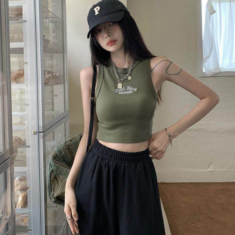 新款直销韩版甜辣妹无袖工字内搭小吊带背心女士带胸垫短款外穿别