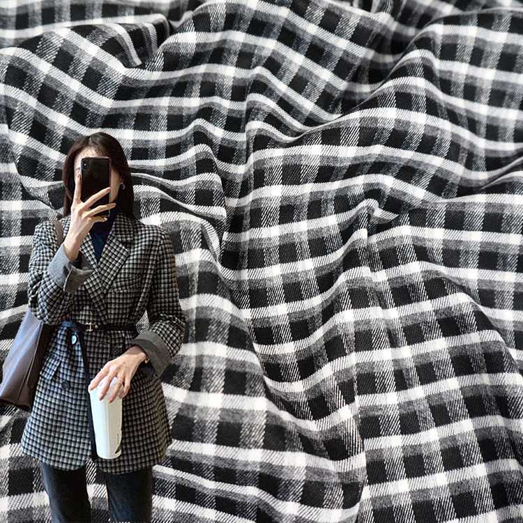 新款直销现货韩版小西服格子面料 工作服制服裙布料 秋冬加厚磨毛