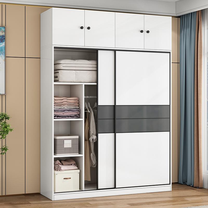 直销新款简易衣柜家用卧室实木推拉门组装衣橱出租房用简约现代经