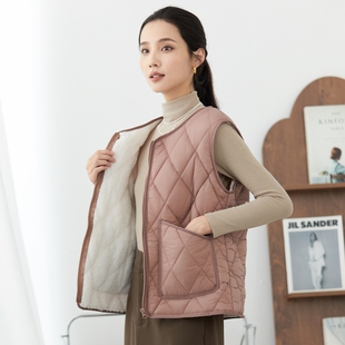 冬季马甲女羽绒棉保暖背心加绒加厚羊羔绒内穿加大坎肩内胆拉链款