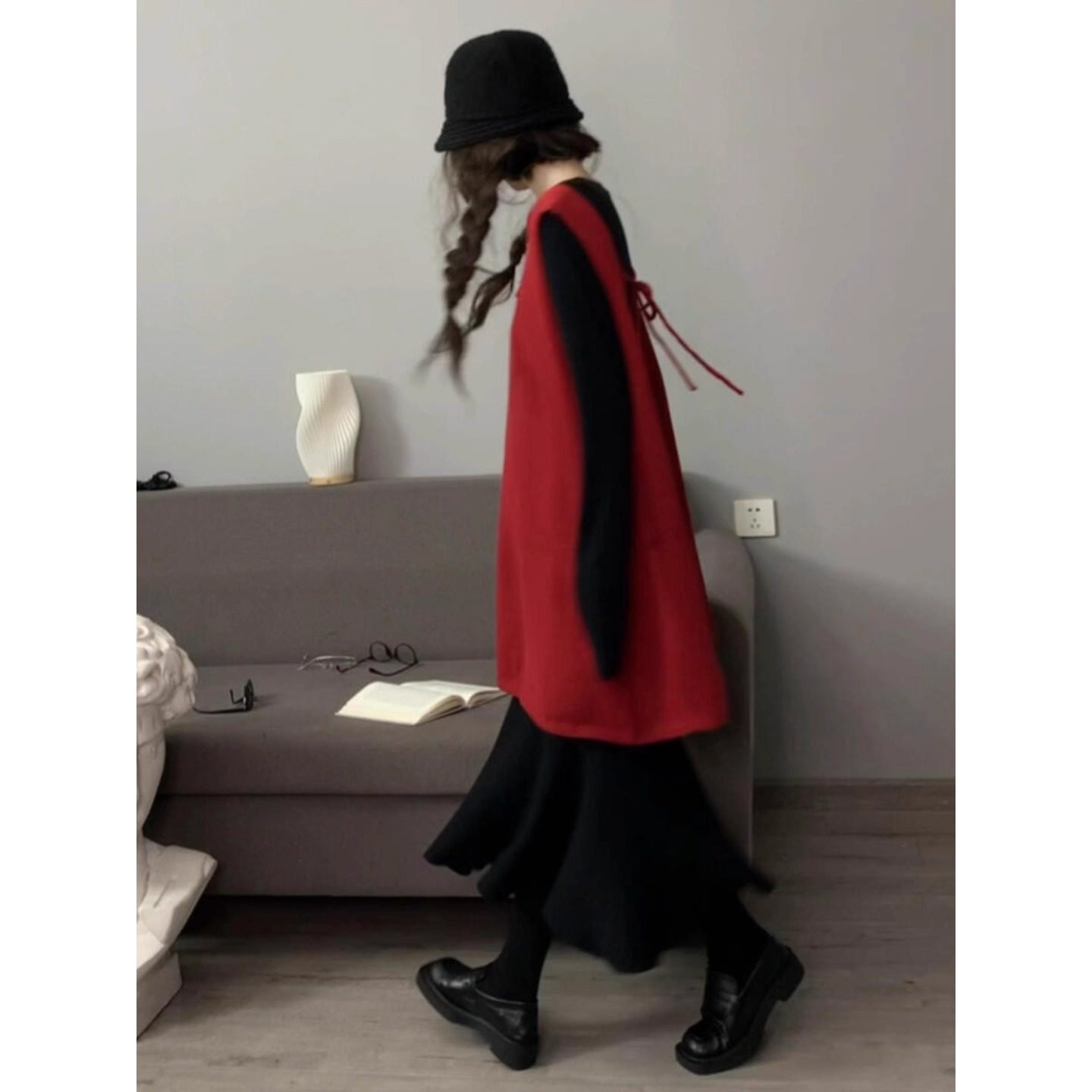 红色背心针织毛衣连衣裙子女秋冬季韩系圣诞穿搭巨好看套装鱼尾裙