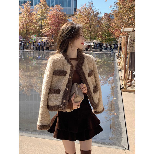 宽松短款加厚设计感皮草上衣韩版