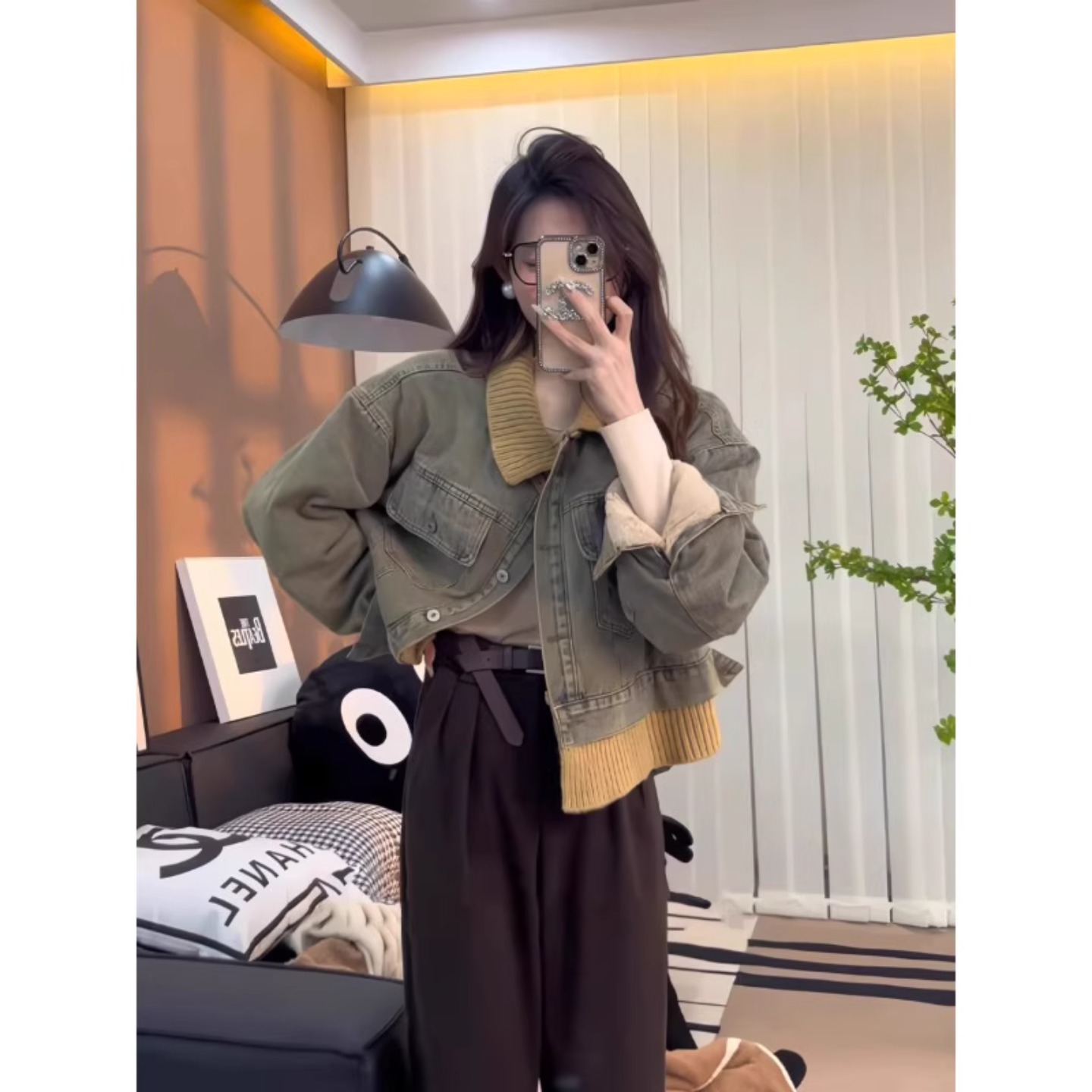 泽班启美式复古水洗短外套
