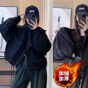 欧货加绒加厚连帽冲锋衣棉服短外套女2025秋冬新款派克服保暖夹克