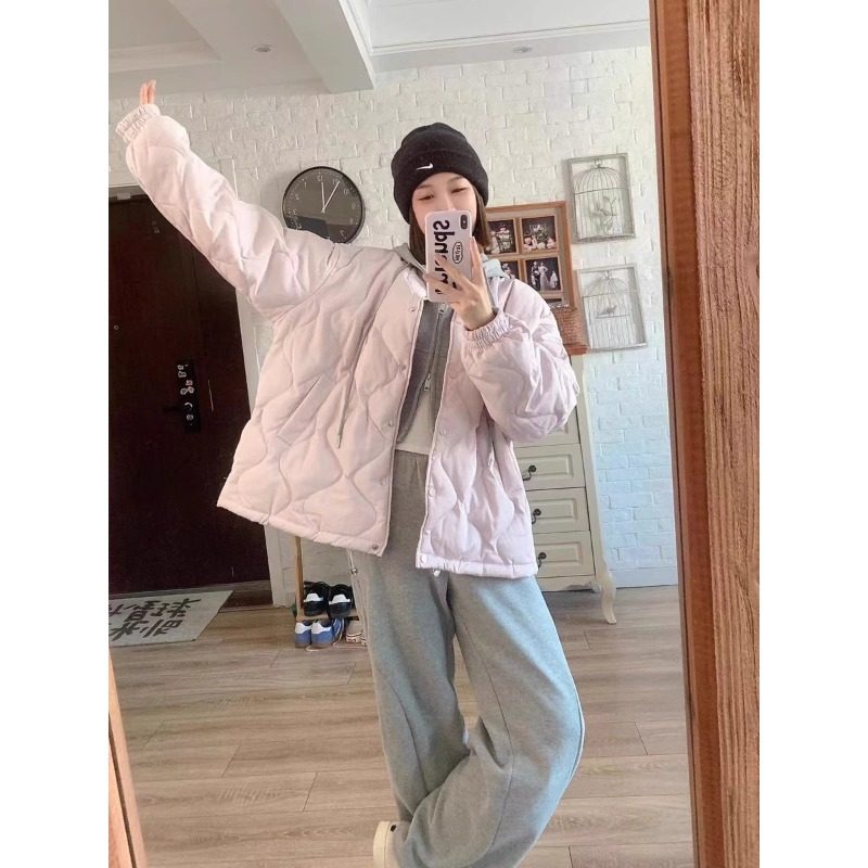 菱格羽绒棉服女短款冬2025新款韩系小个子休闲学生淡紫色保暖外套