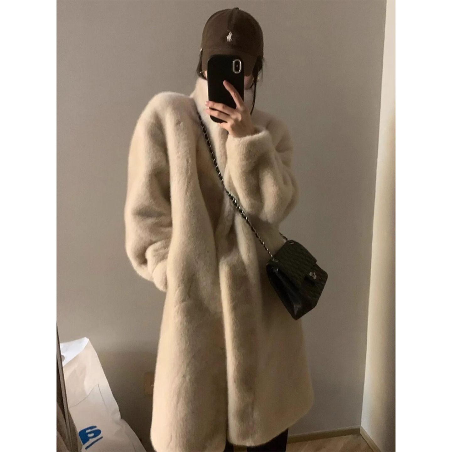 秋冬新款仿水貂毛绒皮毛一体中长款加厚宽松毛毛环保皮草外套大衣