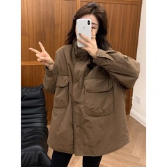 棉衣外套女秋冬新款2024爆款欧货宽松休闲夹棉加厚中长款棉服上衣