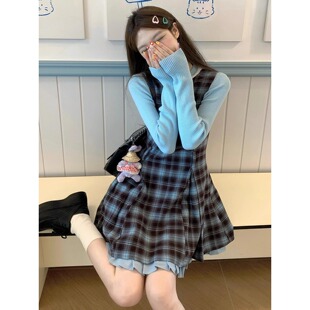 韩系学院风春秋穿搭套装2026新款小个子A字连衣裙chic甜辣两件套