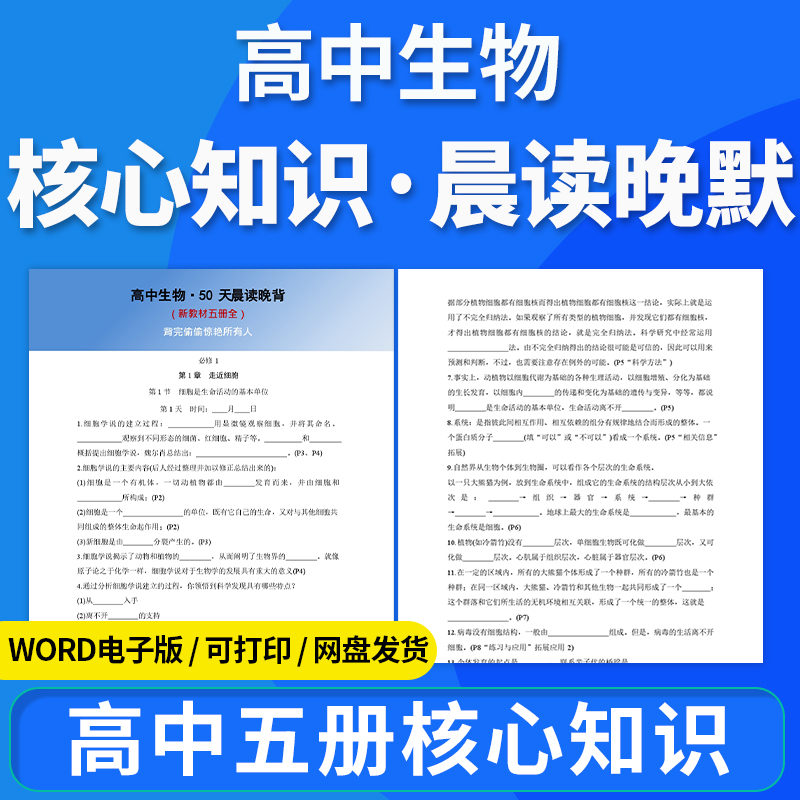 2025高中生物核心知识晨读晚默记背默写背诵知识清单必修一二选择性必修一二三知识点背诵默写电子版