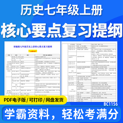 初中历史七年级上册核心要点复习提纲知识框架思维导图电子版资料