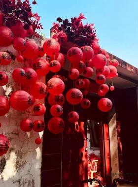 结婚红色喜字灯笼瀑布婚房布置挂饰装饰农村庭院中式婚礼拍照道具